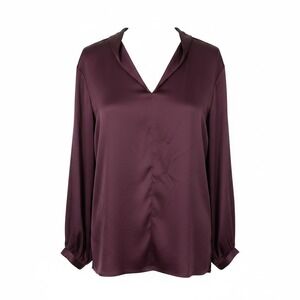 Chico's Tunic Top Women 3 (16/18) Satin V-Neck Pleated Collar Long Sleeve Office